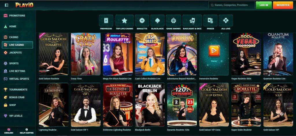 Deutsche Online Casinos Website mit einer Vielzahl an Live-Casino-Spielen, darunter Gold Saloon Roulette, Crazy Time und Mega Fire Blaze Roulette Live. Die übersichtliche Navigation bietet Kategorien wie Casino, Live Casino, Jackpots und Sportwetten. Perfekt für Spieler, die ein Casino mit schneller Auszahlung suchen.